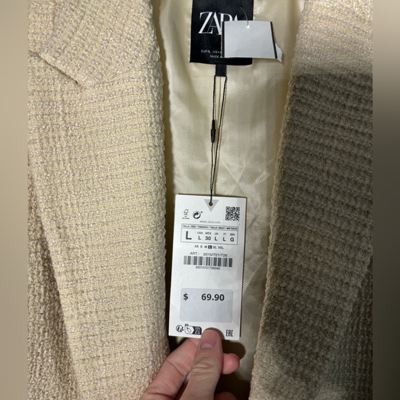Zara Textured Cream Cropped Blazer Women’s Size Large - Picture 4 of 4